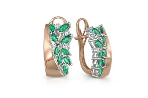 Серьги из красного золота с 18 изумрудами и 10 бриллиантами