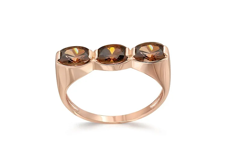 Кольцо из красного золота с 3 фианитами