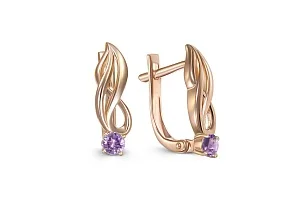 Серьги из красного золота с 2 аметистами