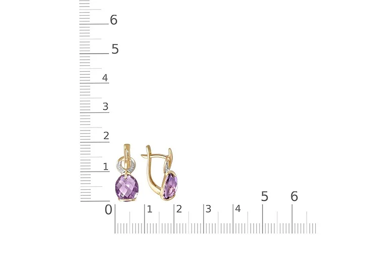 Серьги из жёлтого золота с 6 аметистами