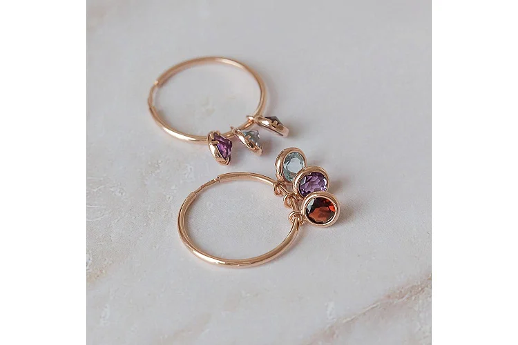 Серьги из красного золота с аметистами, гранатами и топазами sky