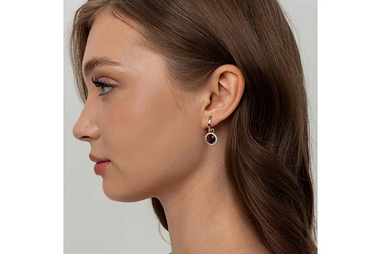 Подвеска серёг-трансформеров из красного золота с гранатом и 20 фианитами