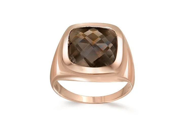 Печатка из красного золота с раухтопазом