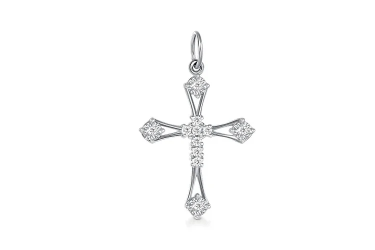 Крест из белого золота с 11 бриллиантами