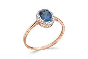 Кольцо из красного золота с топазом лондон и 22 фианитами