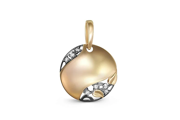 Подвеска Веточка из жёлтого золота с 7 фианитами