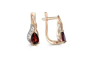 Серьги из красного золота с 2 гранатами и 6 фианитами