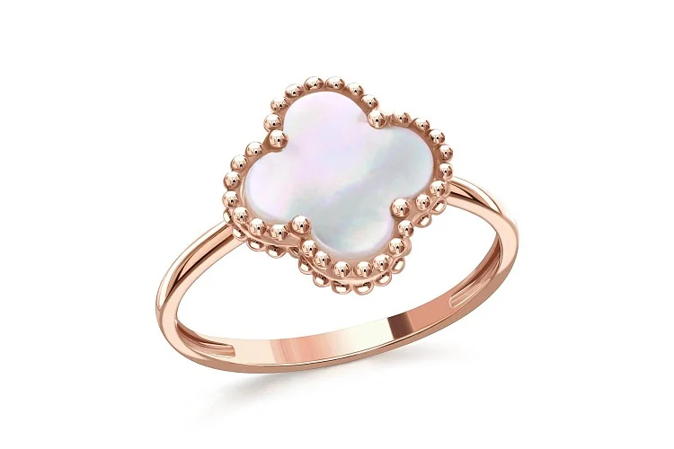 Кольцо Клевер из красного золота с перламутром