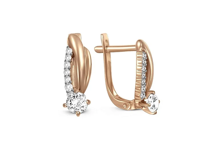 Серьги из красного золота с 16 фианитами