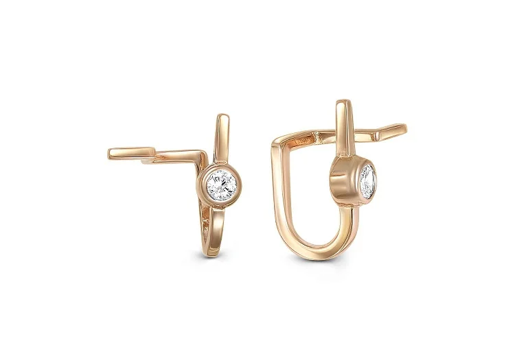 Серьги-пусеты из красного золота с 2 фианитами