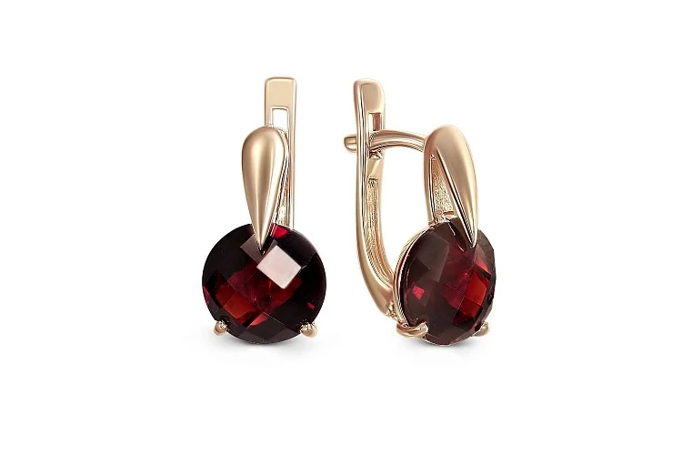 Серьги из красного золота с 2 гранатами