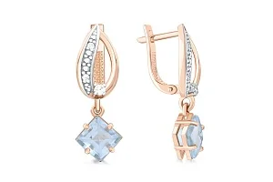 Серьги из красного золота с 2 топазами sky и 6 фианитами