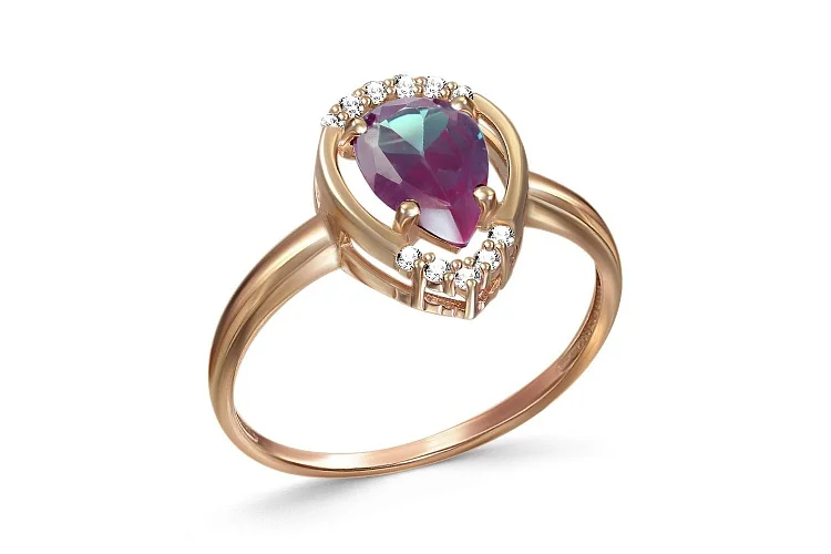 Кольцо из красного золота с александритом и 11 фианитами