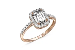 Кольцо из красного золота с горным хрусталём и 30 фианитами