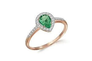 Кольцо из красного золота с изумрудом и 28 бриллиантами