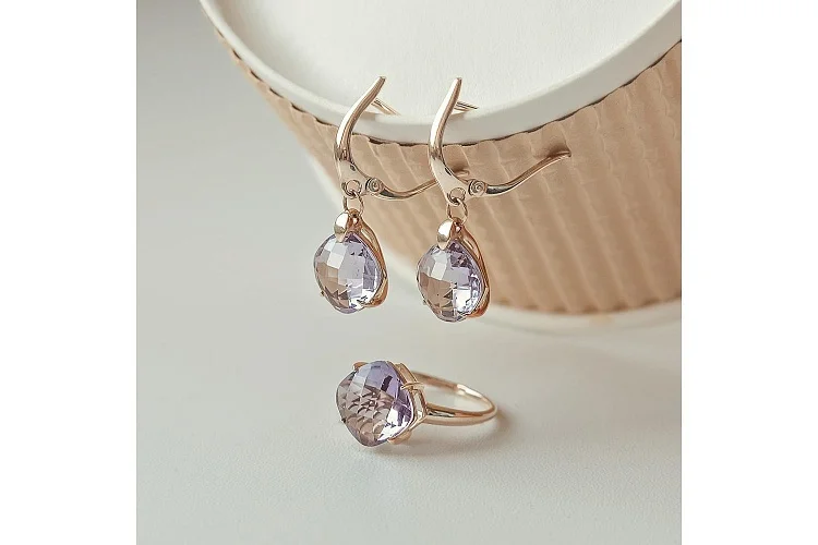 Серьги из жёлтого золота с 2 аметистами