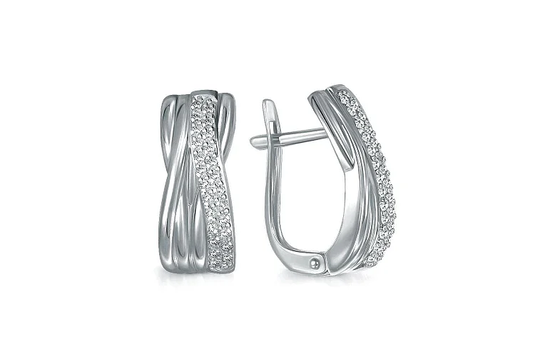 Серьги из белого золота с 50 фианитами