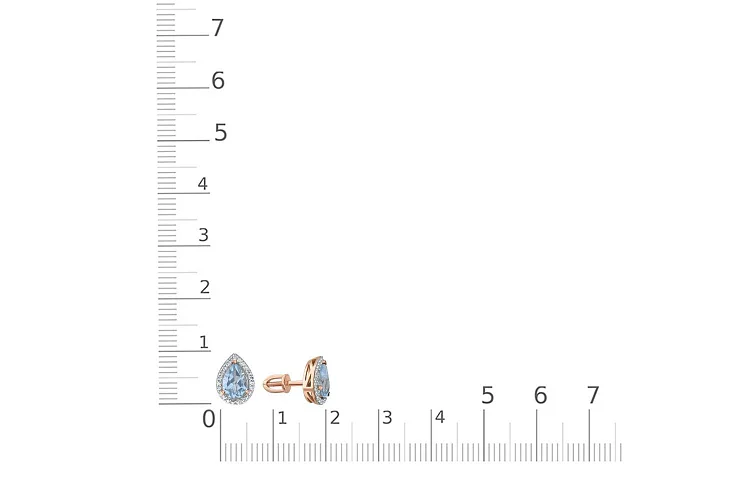 Серьги-пусеты из красного золота с 2 топазами sky и 46 фианитами