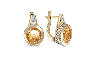 Серьги из жёлтого золота с 2 цитринами и 58 фианитами