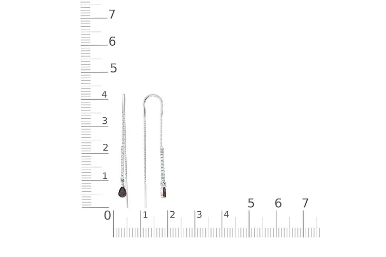 Серьги-продёвки Дорожки из белого золота с 2 гранатами и 20 фианитами