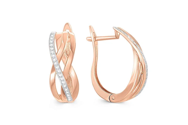 Серьги из красного золота с 40 фианитами