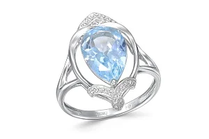 Кольцо из белого золота с топазом sky и 23 фианитами