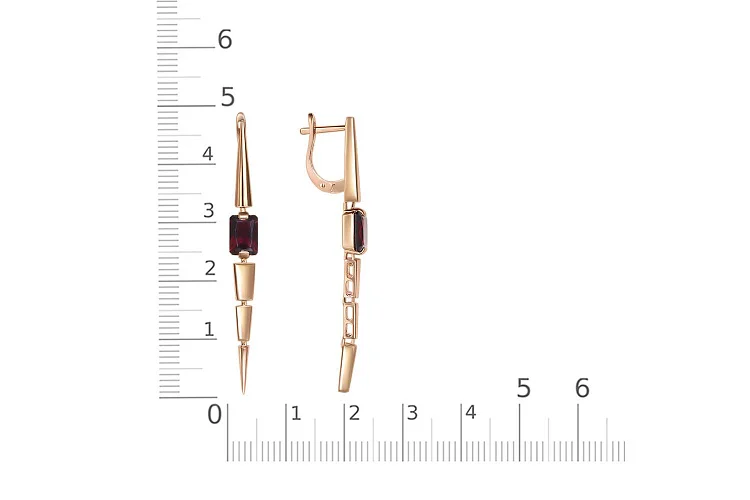 Серьги из красного золота с 2 гранатами