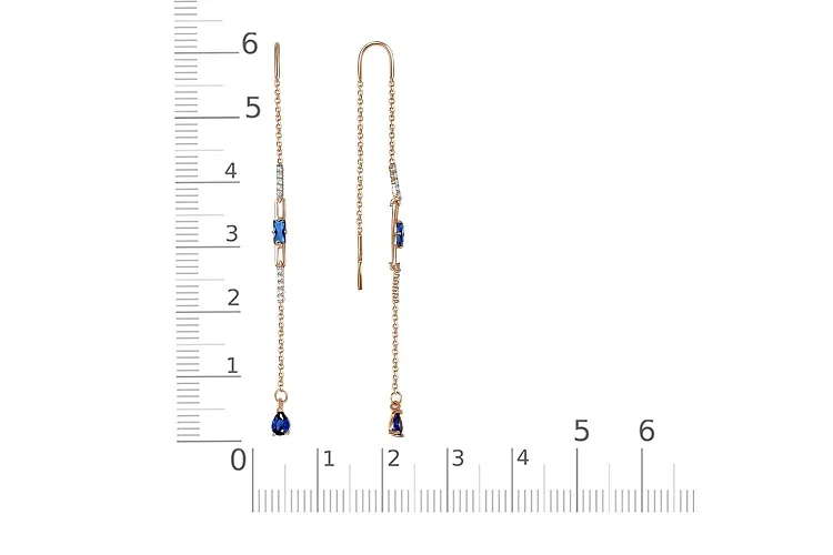 Серьги-продёвки из красного золота с 24 фианитами
