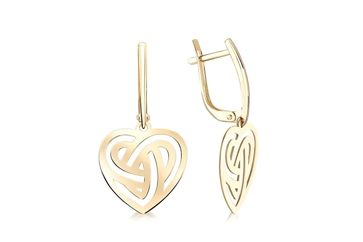 Серьги Сердца из жёлтого золота без вставок
