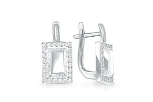 Серьги Прямоугольники из белого золота с 48 фианитами