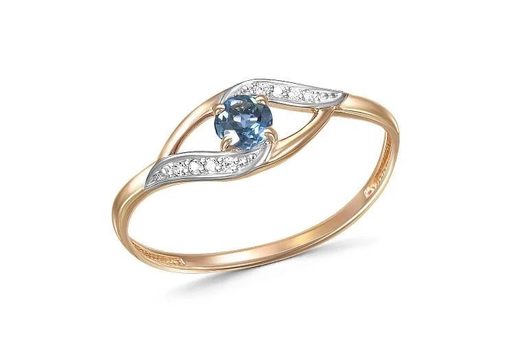 Кольцо из красного золота с топазом лондон и 8 фианитами