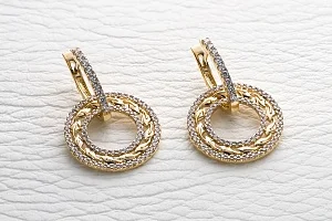 Серьги Круги из жёлтого золота с 168 фианитами
