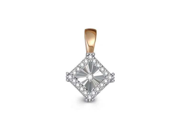 Подвеска Квадрат из красного золота с 21 бриллиантами