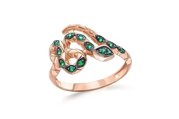 Кольцо Змея из красного золота с 13 фианитами