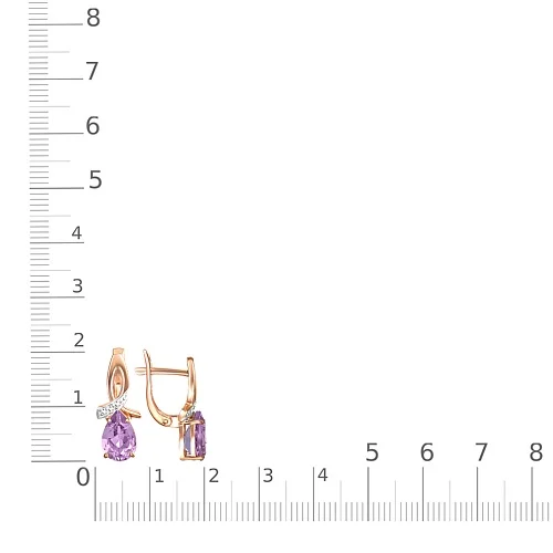 Серьги из красного золота с 2 аметистами и 6 фианитами