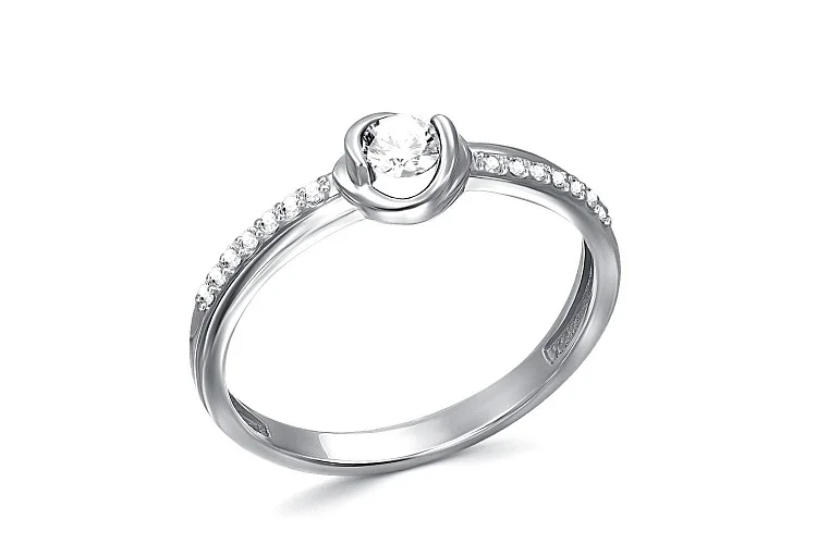 Кольцо из белого золота с 15 фианитами