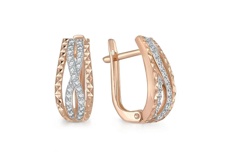 Серьги из красного золота с 48 фианитами