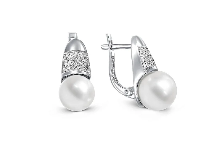 Серьги из белого золота с 2 жемчужинами и 42 бриллиантами