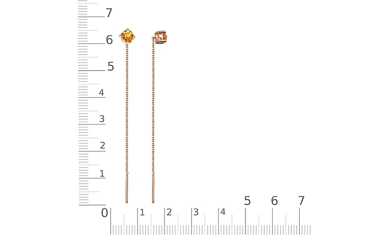 Серьги-продёвки из красного золота с 2 цитринами