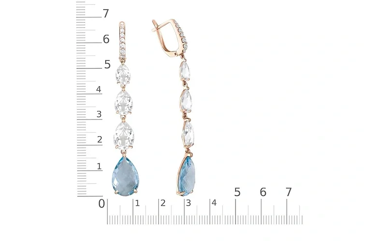 Серьги из красного золота с 2 топазами sky и 20 фианитами