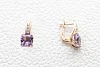 Серьги из красного золота с 2 аметистами и 8 фианитами