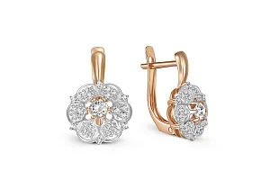 Серьги Цветы из красного золота с 50 фианитами