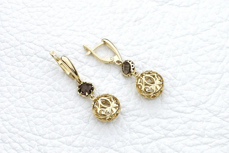 Серьги из жёлтого золота с 2 раухтопазами