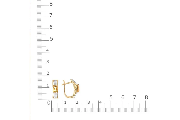 Серьги из жёлтого золота с 2 цитринами и 32 фианитами