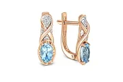 Серьги из красного золота с 2 топазами swiss и 14 фианитами