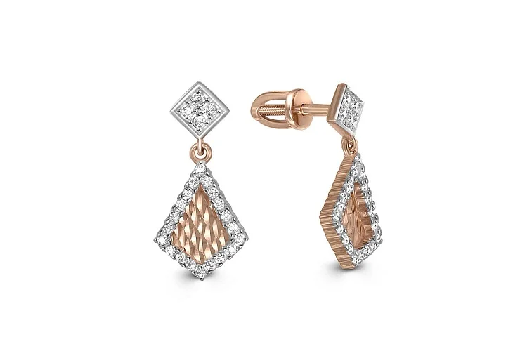 Серьги-пусеты из красного золота с 48 фианитами