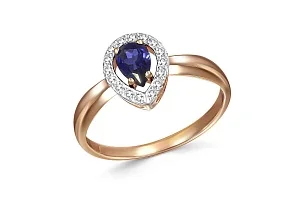 Кольцо из красного золота с корундом и 16 бриллиантами