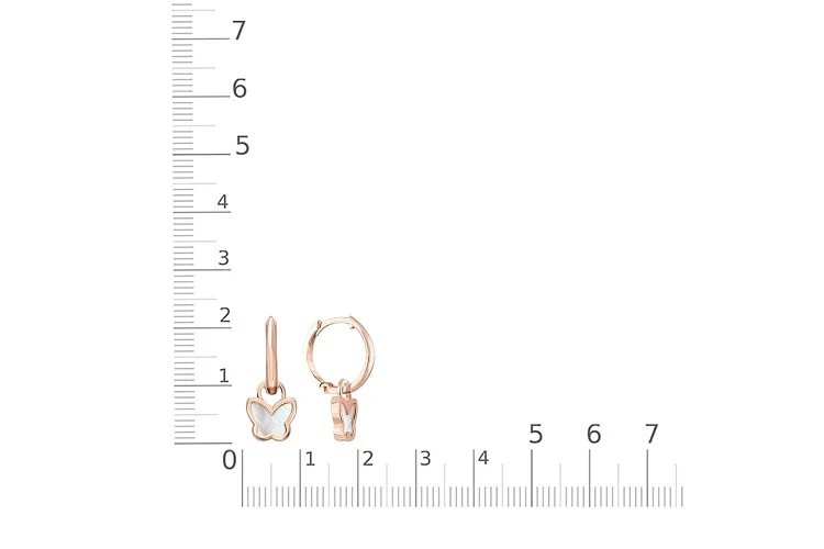 Серьги-трансформеры Бабочки из красного золота с перламутром