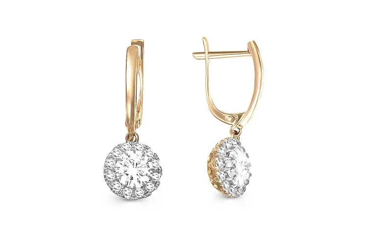 Серьги из жёлтого золота с 26 фианитами