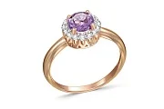 Кольцо из красного золота с аметистом и 16 фианитами